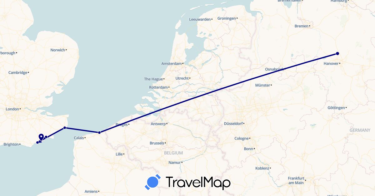 TravelMap itinerary: driving in Germany, France, United Kingdom (Europe)